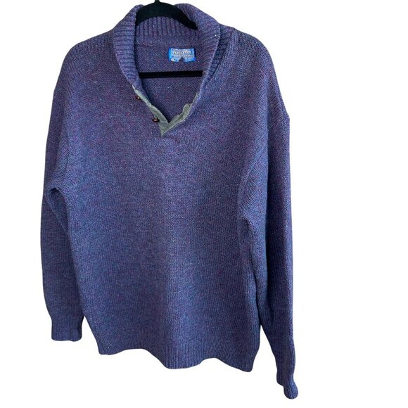 Pendleton Purple Heather Professor Suede Elbow Patches Henley Sweater Size 1X - Picture 1 of 6